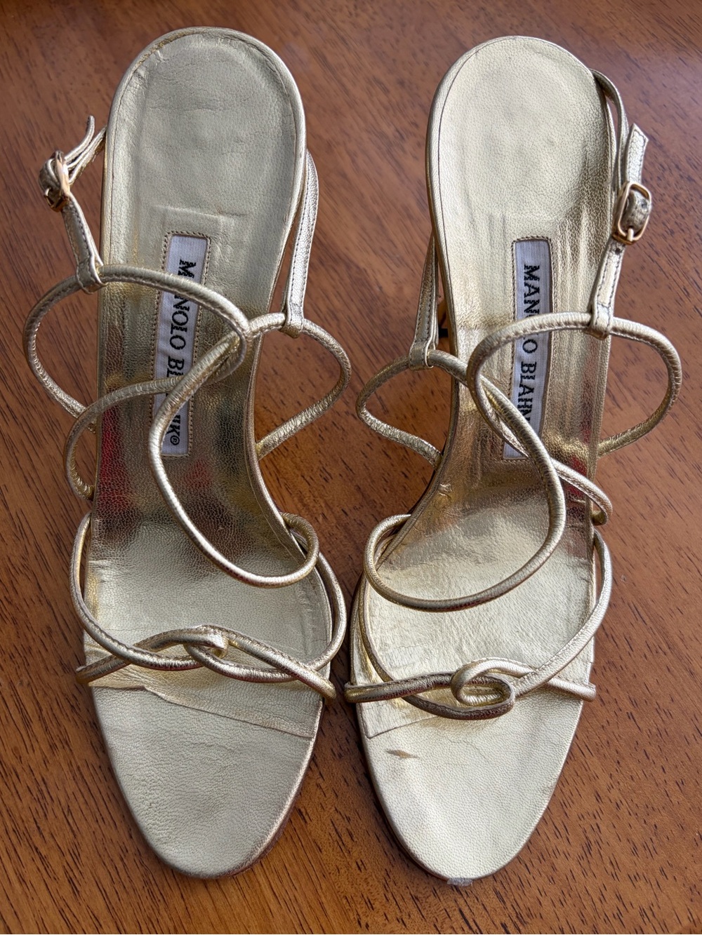 Manolo Blahnik Gold Strappy Heel Sandals EU 37